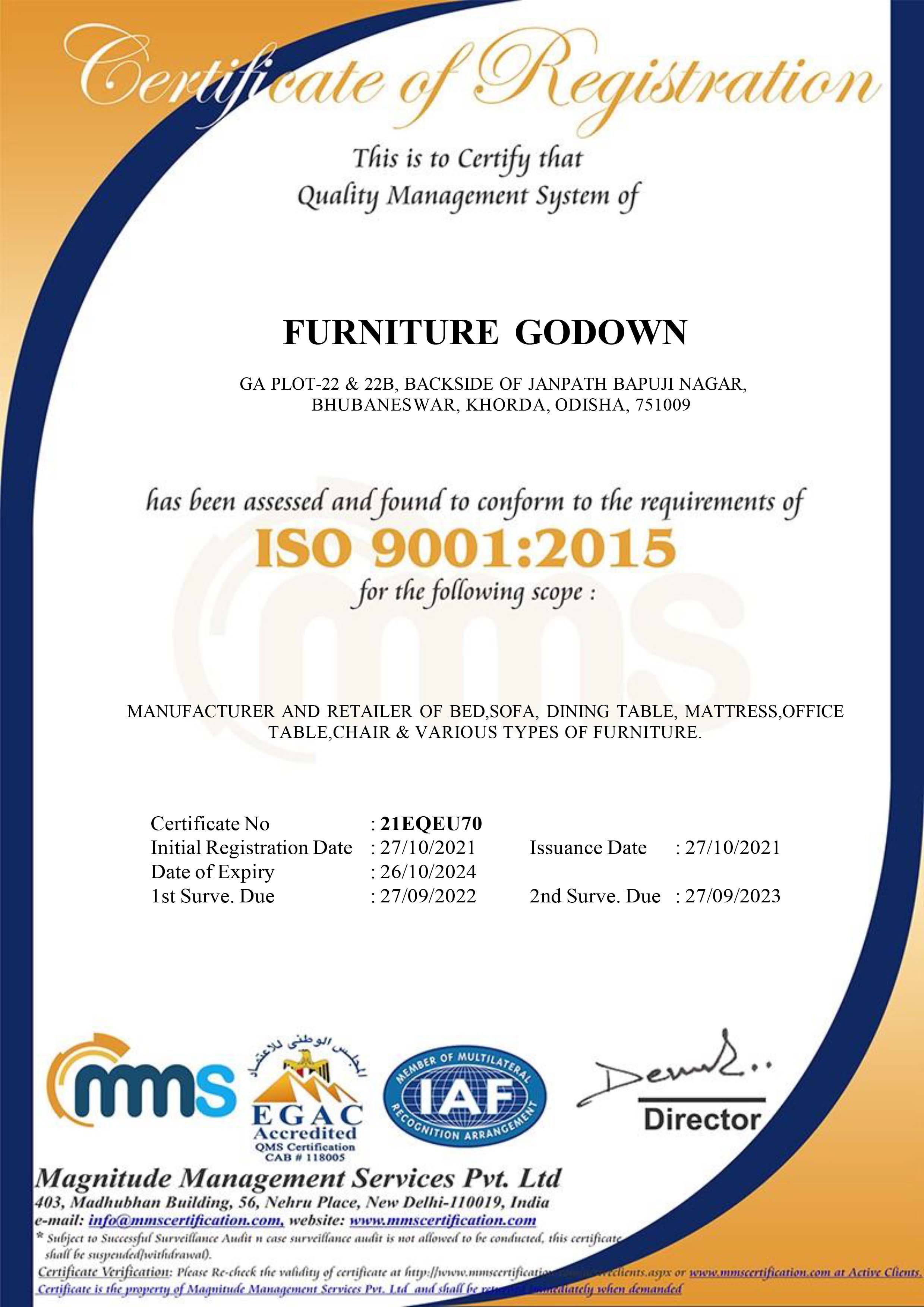 Furniture Godown Certificate